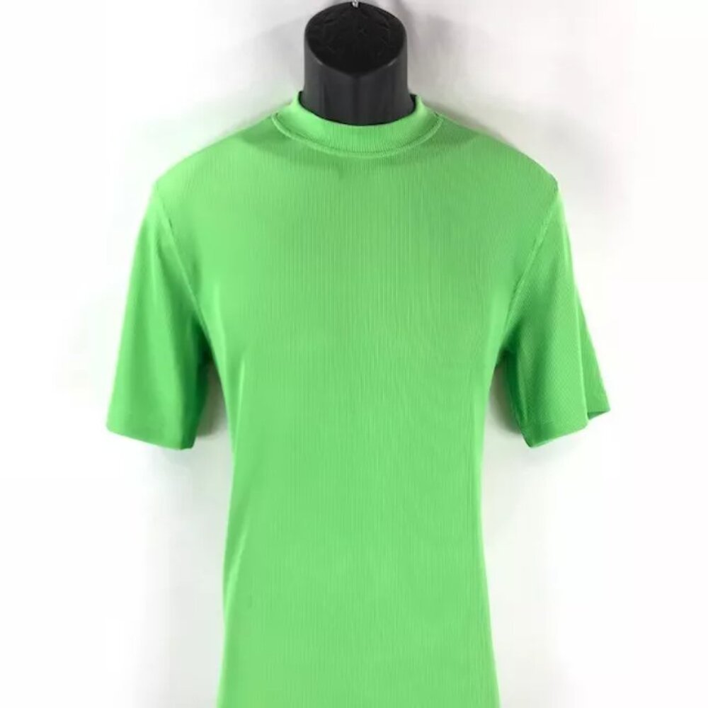 LOG-IN UOMO Men's Lime Green T-shirt Short Sleeves Ribbed Pattern Sizes S - 4XL